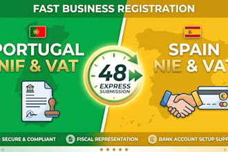 register your portugal or spain vat nif and bank account in 48 hours