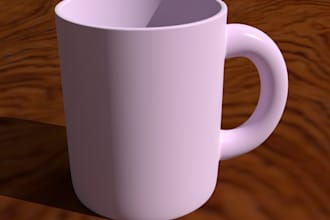 create 3d cup and glass model with realistic animation