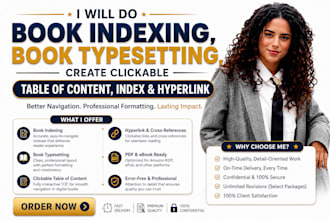 do book indexing, create clickable table of content, index and hyperlink