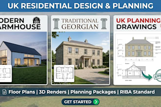 design modern farmhouse or georgian country house plans for UK planning
