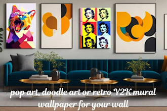 design custom pop art,doodle art or retro y2k mural wallpaper