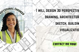 design 3d perspective drawing, architecture sketch, building visualization