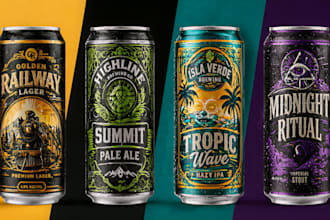design beer label, can label, bottle label, beverage packaging with 3d mockup