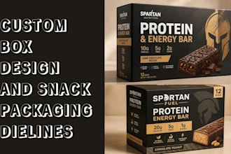 do custom box design, snack packaging dieline, protein and energy bar wrapping
