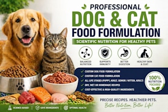develop cost optimized dog and cat food formulation, pet nutrition, feed recipe
