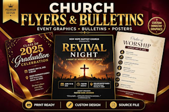 design elegant church event flyers and worship bulletins