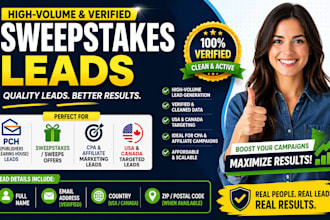 provide premium USA and canada sweeps takes leads, p c h sweeps, lead generation