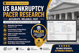 do professional US bankruptcy pacer research and case reports