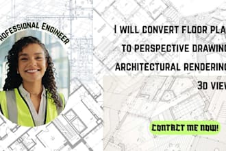 convert floor plan to perspective drawing, architectural rendering, 3d view