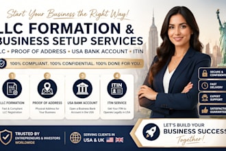 set up llc, proof of address service physical address, usa bank account, itin