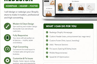 fix shopify section, shopify developer for redesign homepage, header, footer
