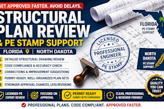 review and pe stamp structural drawing mep floor plan florida  and north dakota