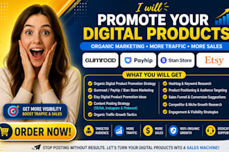 promote gumroad payhip stan store etsy digital product marketing organic posting