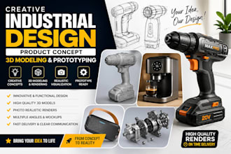 creative industrial design, product concept, 3d modeling and prototyping