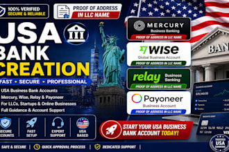 create business mercury, wise, relay, slash, payoneer, stripe, brex bank account
