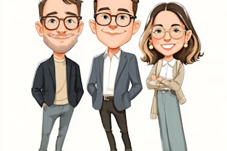 create a group cartoon portrait or family caricature for you