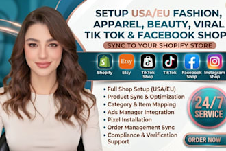 setup tiktok shop, facebook shop autods shopify dropshipping for USA eu fashion