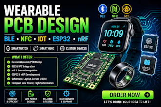 wearable pcb design, schematics with ble, nfc, iot sensors esp32 and nrf devices