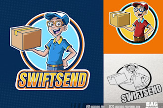 make cartoon delivery courier service guy mascot logo