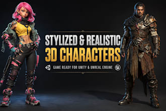 do stylized 3d character model, realistic 3d game character for unity unreal