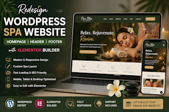 redesign wordpress spa website, homepage, header, footers, elementor builder