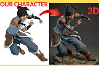 convert your 2d character, fursona oc anime oc to printable 3d model with render