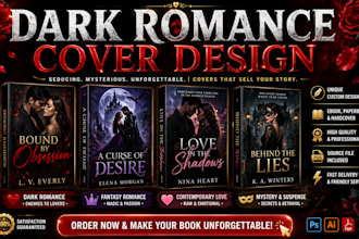 do dark romance cover, design fantasy romance fiction book cover, ebook cover