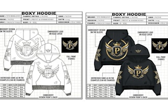 create streetwear tech pack, hoodie tech pack, cargo tech pack, apparel techpack