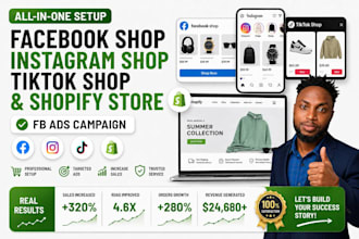 setup facebook shop, instagram shop, tiktok shop, shopify fb ads and pixel fix