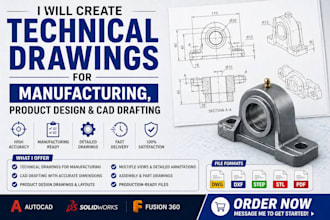create technical drawings for manufacturing, product design and cad drafting