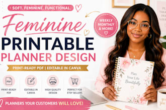 design a feminine printable planner, pastel mom planner, editable weekly planner
