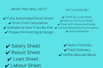 build smart excel sheets for salary, result, loan, labour and bill sheets