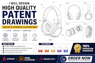 design high quality patent drawings, line art and technical illustrations