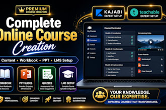 create best kajabi, teachable online course workbook ppt slide course curriculum