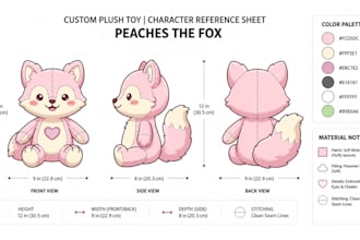 design custom plushie reference sheet stuffed amimal character ych concept