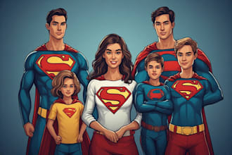 design a family superhero portraits for you