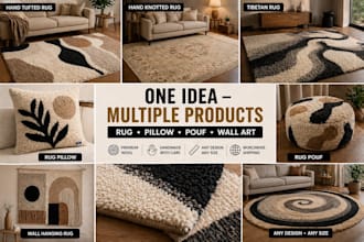 design and create custom handmade rug, pillow, pouf and wall rug