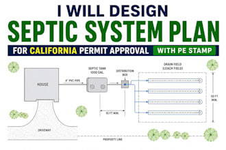design septic system plan for california permit approval with pe stamp