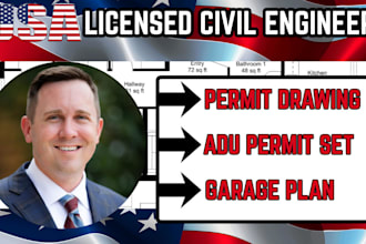 city permit drawings adu permit set, garage conversion full permit set pe stamp