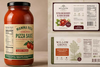 design modern food label, nutrition facts, fda compliant bottle and wine labels