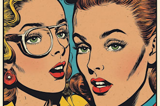 draw custom vintage comic art panels retro book illustration
