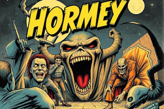 do vintage comic, retro horror illustration cover or poster