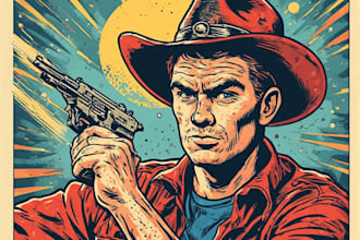 do vintage poster cover illustration in comic style, pop art