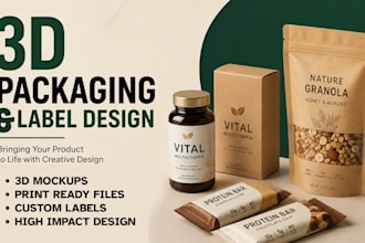create modern packaging mockup, 3d product, wrapper, fda compliant label design