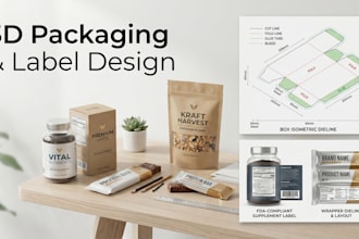create modern packaging mockup, 3d product, wrapper, fda compliant label design