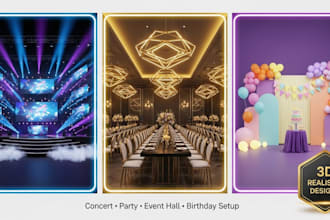 design modern stage setup, event hall, concert hall and party decoration
