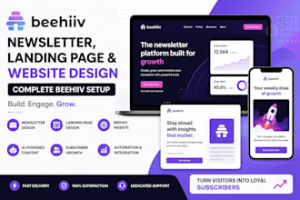 setup beehiiv newsletter design, beehive ai landing page and beehiiv website