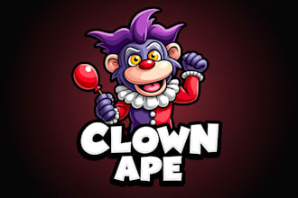 make eye catching clown ape mascot logo just in 12 hours