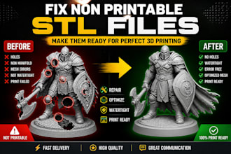 fix non printable stl files and make them ready for perfect 3d printing