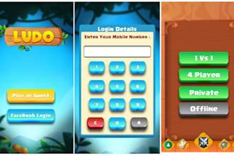 do 2d game ui design, unity game ui, ui animation, icon menu for unity game
